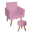Poltrona Decorativa Sala de Estar Escritório Nina e Puff Sófia Pés Palito Rosa Bebê - Mafer Poltrona Decorativa Sala de Estar Escritório Nina e Puff Sófia Pés Palito Rosa Bebê - Mafer