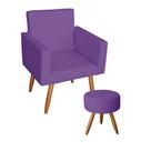 Poltrona Decorativa Sala de Estar Escritório Nina e Puff Sófia Pés Palito Roxo - Mafer Poltrona Decorativa Sala de Estar Escritório Nina e Puff Sófia Pés Palito Roxo - Mafer