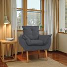 Poltrona Decorativa Sala de Estar Opala Suede Cinza-Escuro Pés Palito Porto Decor