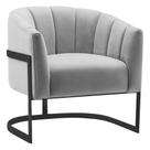 Poltrona Decorativa Sala de Estar Recepção Mavie Base de Ferro Preto Linho Cinza Claro - Amarena Móveis