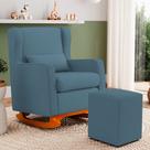 Poltrona Decorativa Sala de Estar Zoe com Base Balanço e Puff Linho Denim - Abmaza