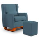 Poltrona Decorativa Sala de Estar Zoe com Base Balanço e Puff Linho Denim - Desk Design