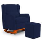 Poltrona Decorativa Sala de Estar Zoe com Base Balanço e Puff Sintético Azul Marinho - Desk Design