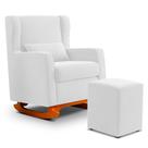 Poltrona Decorativa Sala de Estar Zoe com Base Balanço e Puff Sintético Branco - Desk Design