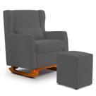 Poltrona Decorativa Sala de Estar Zoe com Base Balanço e Puff Suede Cinza - Desk Design