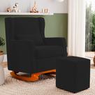 Poltrona Decorativa Sala de Estar Zoe com Base Balanço e Puff Suede Preto - Abmaza Poltrona Decorativa Sala de Estar Zoe com Base Balanço e Puff Suede Preto - Abmaza