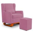Poltrona Decorativa Sala de Estar Zoe com Base Balanço e Puff Suede Rosa - Desk Design