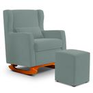 Poltrona Decorativa Sala de Estar Zoe com Base Balanço e Puff Veludo Acqua - Desk Design