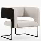 Poltrona Decorativa Scarlett D02 Base Aço Preto Corano Preto C-05 Linho Cru C-443 - Lyam Decor