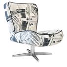 Poltrona Decorativa Thaty Net Estampado Jornal Linho D19 com Base Estrela Aço Cromado - D'Rossi