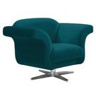 Poltrona Decorativa Troia Suede Azul Pavão com Base Giratória em Aço Cromado - D'Rossi
