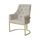 Poltrona Decorativa Vick Couro Bege Base Dourada Ms Decor