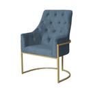 Poltrona Decorativa Vick Linho Azul Marinho Base Dourada Ms Decor