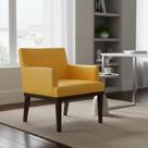 Poltrona Decorativa Vitória Couro Amarelo Pés Madeira Mz Decor Poltrona Decorativa Vitória Couro Amarelo Pés Madeira Mz Decor