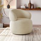 Poltrona Design Sofisticado Orgânica Luxo Fino Acabamento Eloah Base Giratória Bouclé Italiano Bege