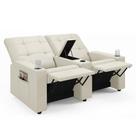 Poltrona do Papai Reclinável Cinema 2 Lugares Manual Baú USB Haifa F05 Veludo Bege - Lyam Decor