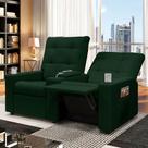 Poltrona do Papai Reclinável Sala de Cinema Movie 2 Lugares Manual Baú USB Veludo Verde Esmeralda G23
