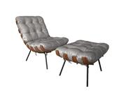 Poltrona e Puff de Couro Costela - Soft Gray - Mempra Poltrona e Puff de Couro Costela - Soft Gray - Mempra
