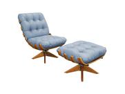 Poltrona e puff de Couro Costela Wood - Light Blue - Mempra