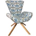 Poltrona Elegance Base Giratória Ferro e Madeira Jacquard Arabesco Azul