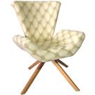 Poltrona Elegance Base Giratória Ferro e Madeira Jacquard Capitonê Bege Poltrona Elegance Base Giratória Ferro e Madeira Jacquard Capitonê Bege