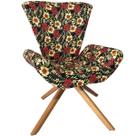 Poltrona Elegance Base Giratória Ferro e Madeira Jacquard Floral Ibisco