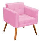 Poltrona Elisa Suede Rosa Bebê Pés Palito Castanho Drossi