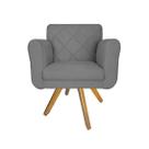 Poltrona Estofada Com Base Giratória De Madeira Sala Isabella Suede Cinza - LM DECOR