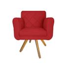 Poltrona Estofada Com Base Giratória De Madeira Salão Isabella Suede Vermelho - LM DECOR