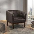 Poltrona Estofada Madeira Maciça Noah Couro Legítimo Scala Decor Marrom