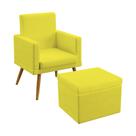 Poltrona Estofada Vega Com Rodapé Com Puff Quasar Sued Amarelo Aradecor