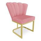 Poltrona Flor Veludo Rosê Base Metálica Industrial Dourado - Pallazio