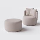 Poltrona Giratória Bangkok com Puff em Bouclé Sheep Gold Bege - Home Mobily