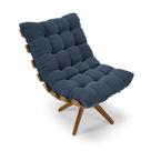 Poltrona Giratória Costela Suede Azul Marinho Base Madeira MA30 - D'Rossi