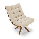 Poltrona Giratória Costela Suede Bege Base de Madeira MM30 M11 - D'Rossi