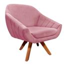 Poltrona Giratória Giovana Suede Base Madeira Drossi rose