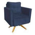 Poltrona Giratória Livia Suede Base De Madeira Ma30 Cor Azul Marinho