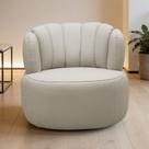 Poltrona Giratória Orgânica Para Sala Living Oceane L06 Couro Cinza Claro - Lyam Decor