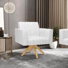 Poltrona Giratória Viena Gomada Corano Branco Base de Madeira MA30 Poltrona Giratória Viena Gomada Corano Branco Base de Madeira MA30