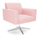 Poltrona Giratória Viena Gomada Suede Rosa Bebê Base Cromada