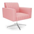 Poltrona Giratória Viena Gomada Suede Rosê Base Cromada