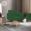 Poltrona Giratória Viena Gomada Veludo Verde Base de Madeira MA30