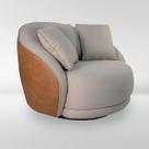 Poltrona Ibiza 122cm Giratoria Linho Bege material sintético Terracota Almofadas Premiun Para Sala