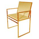 Poltrona Industrial Estofada Isa Veludo Bege Base Cobre