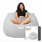 Poltrona Inflável Puff Lazy Fashion Aveludado Assento Pufe VG Plus Cinza