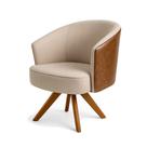 Poltrona Julia Giratoria com Couro Pes Madeira - Luxo Decor