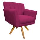 Poltrona Laura Base Giratória de Madeira Suede Pink - Doce Sonho Móveis
