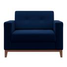Poltrona Living Pés e Base em Madeira Linho Cotton Azul Marinho