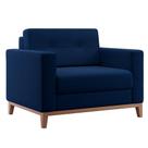 Poltrona Living Pés e Base em Madeira Linho Cotton Azul Marinho