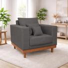 Poltrona Living Resistente Suede Base Madeira com Almofadas